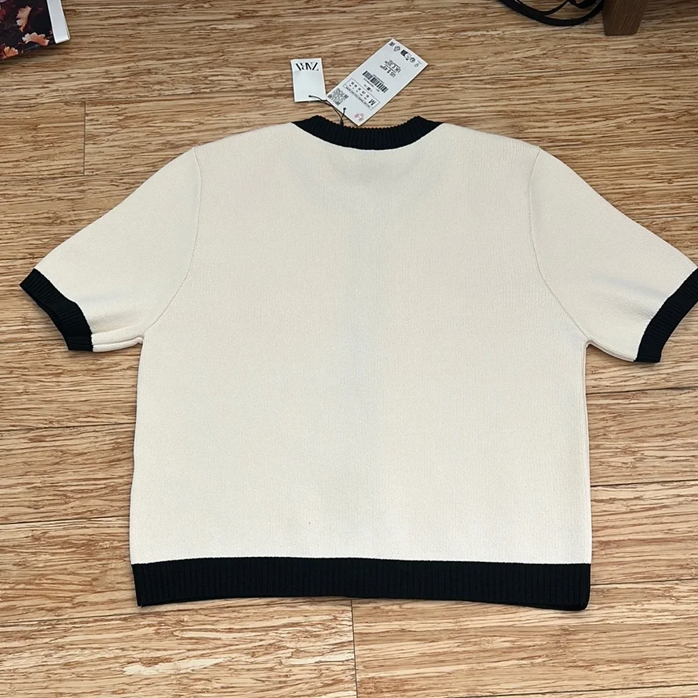 Zara Cream and Black Button-Up Cardigan - Picture 4 of 4